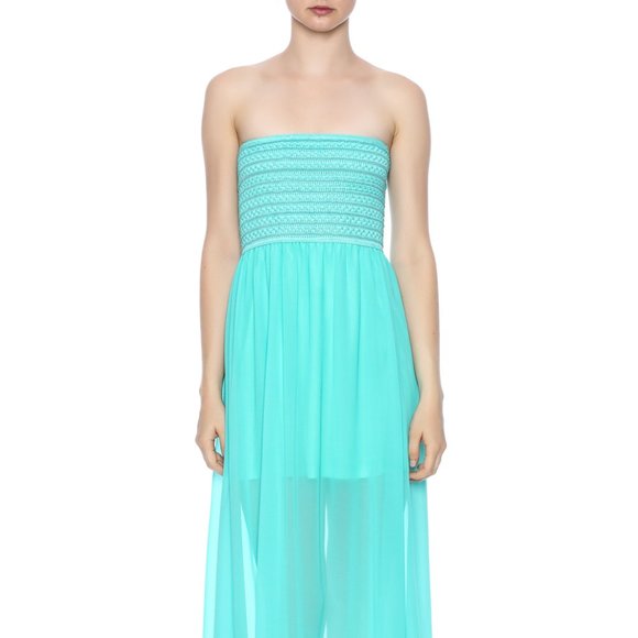 love J Strapless Chiffon Maxi Dress size M - Olive Green - Picture 8 of 9